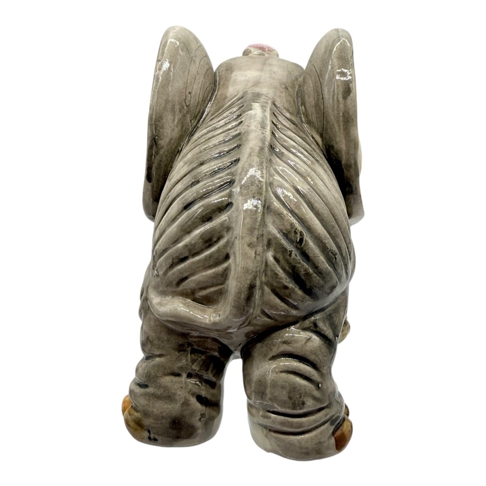 Vintage Japan Ceramic Elephant Figurine Trunk Up Hand Painted Mid Century Decor - Picture 3 of 8